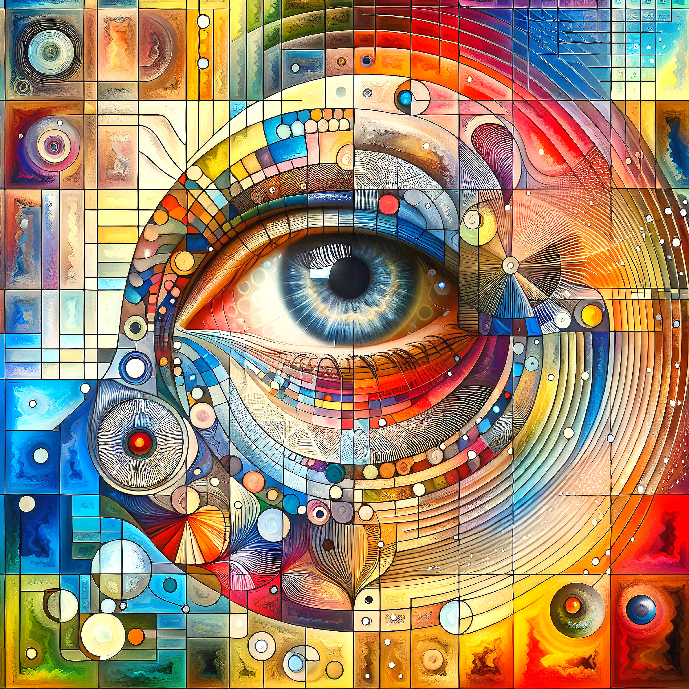 Vibrant Abstract Eye in Colorful Geometric Mosaic