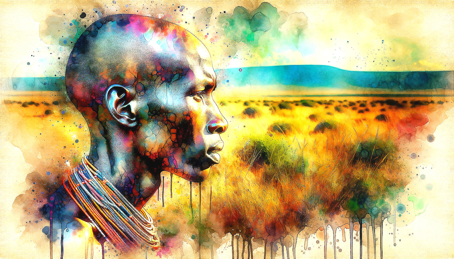 Artistic Profile Against Golden Savannah Landscape