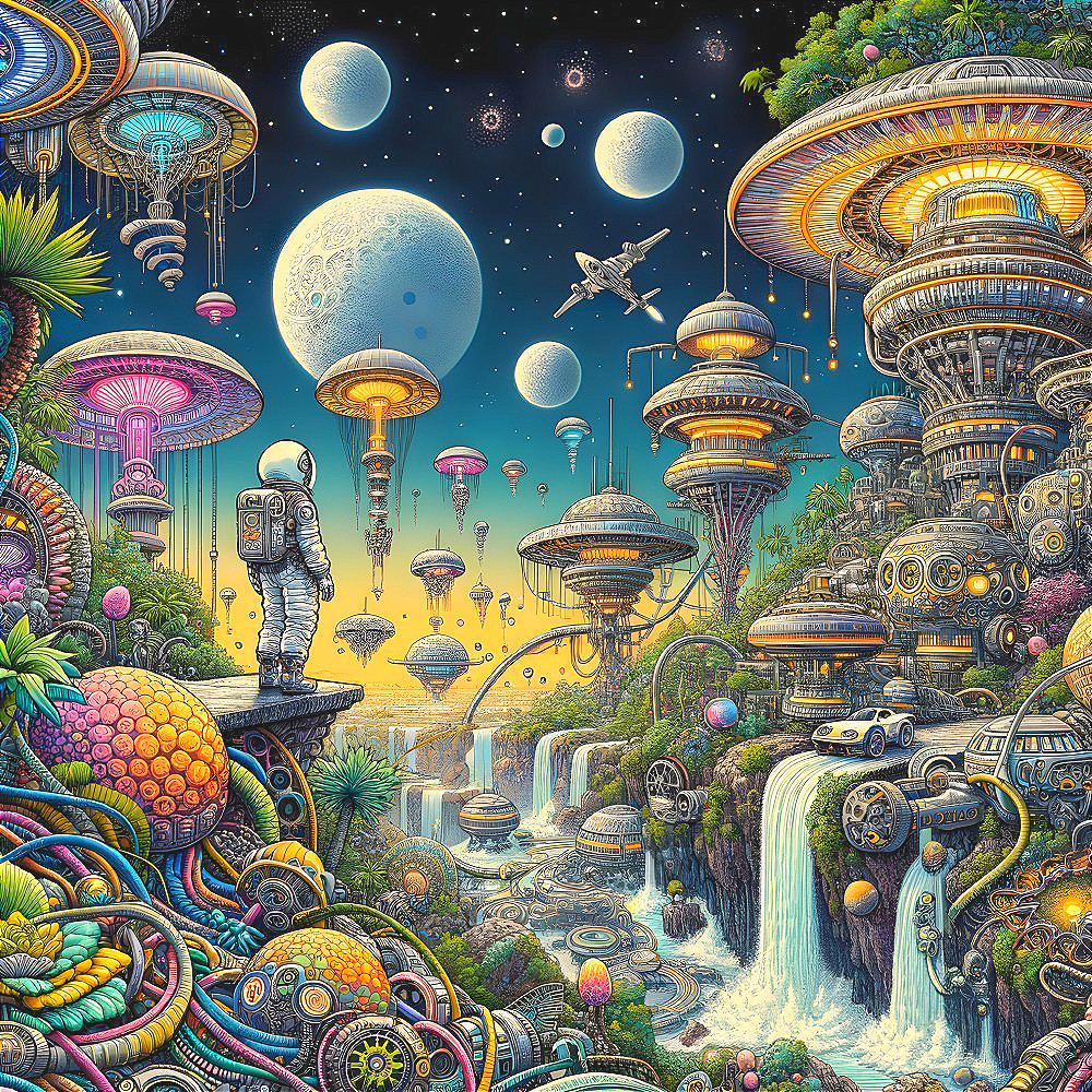 Futuristic Landscape with Astronaut in Surreal World