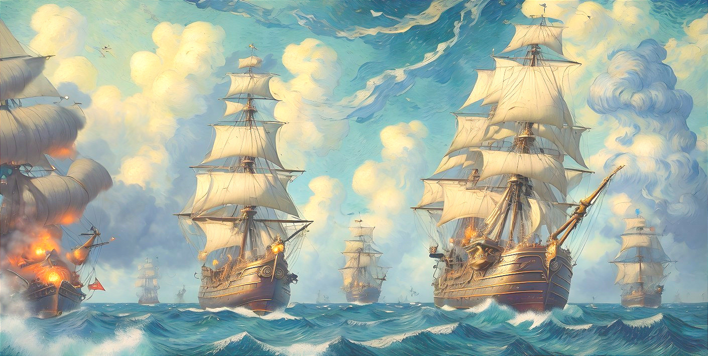 Tall Ships in Turbulent Waters with Dramatic Skies