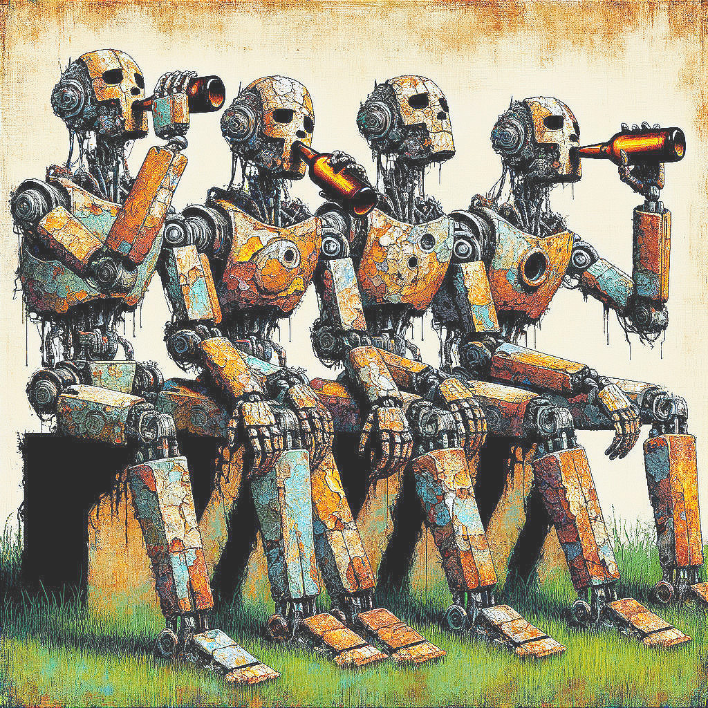 Robotic Figures with Colorful Textures in Nature Scene