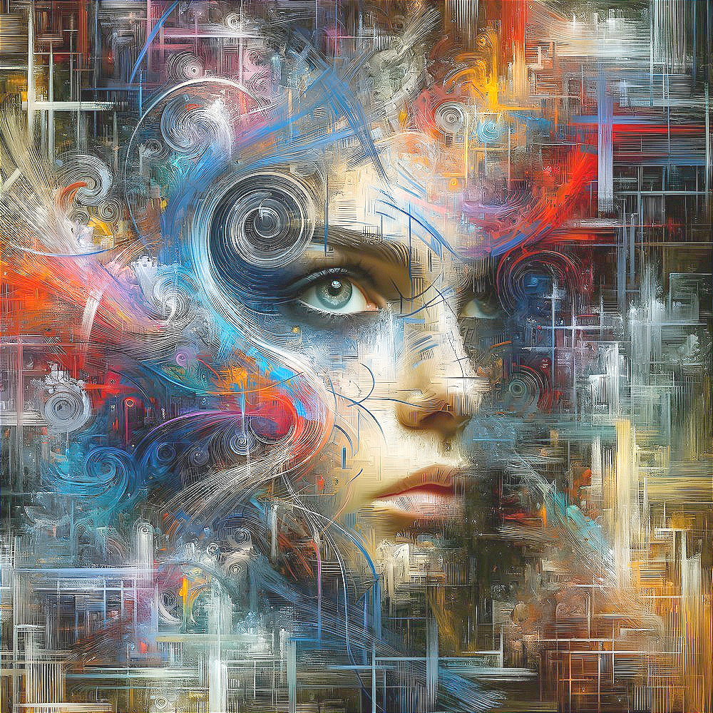 Abstract Portrait with Vibrant Colors and Patterns