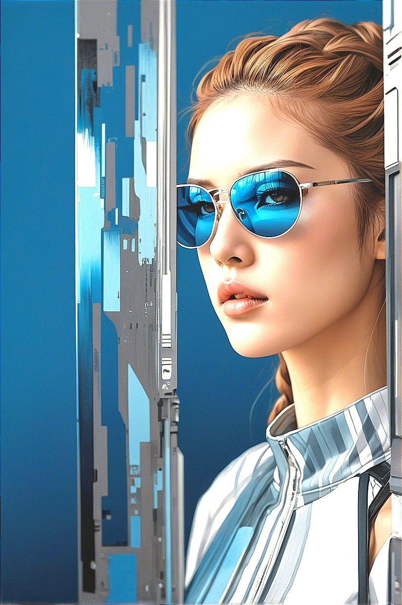Stylish Young Woman in Futuristic Attire and Sunglasses
