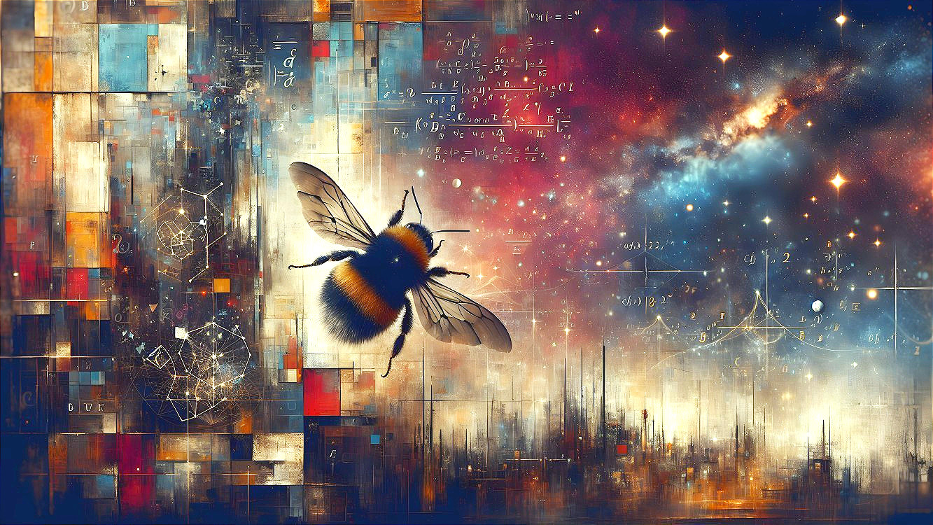 Cosmic Abstract Art with Bumblebee and Geometric Patterns