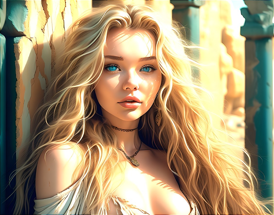 Sunlit Serenity: Blonde Beauty in Golden Glow