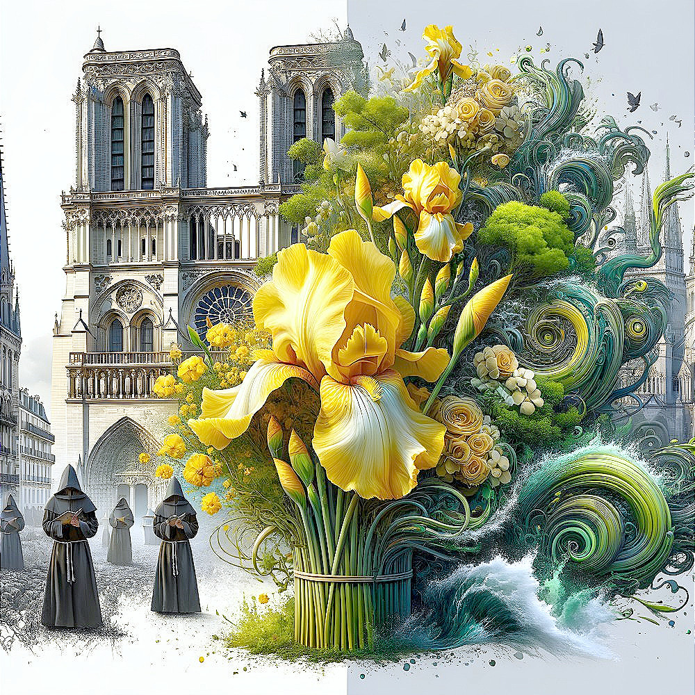 Notre-Dame Cathedral with Vibrant Yellow Flowers