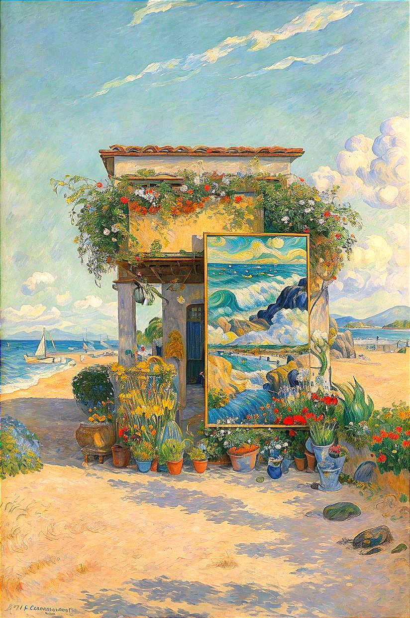 Charming Seaside Scene with Coastal Landscape Painting