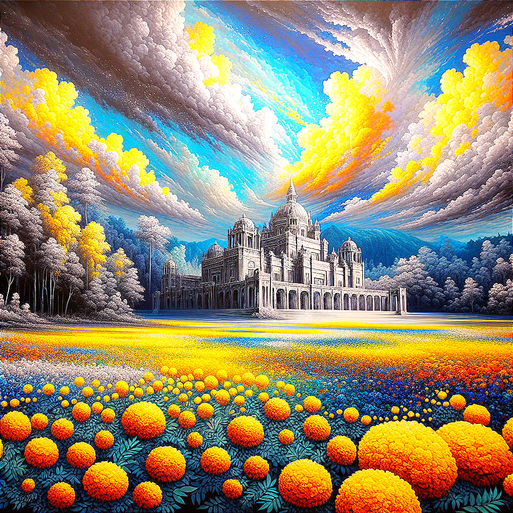 Vibrant Dreamlike Landscape with Majestic Palace