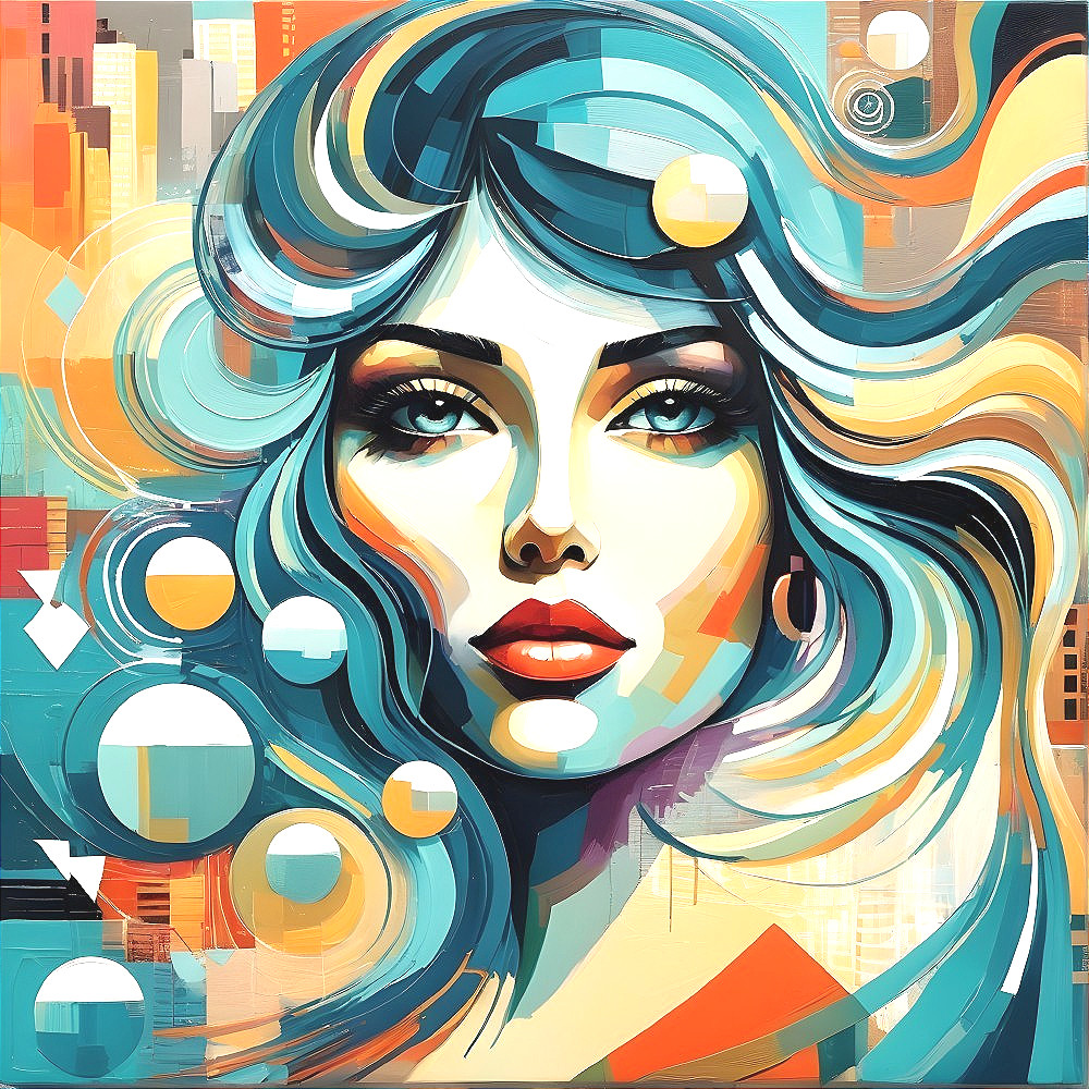 Vibrant Abstract Portrait of a Woman with Turquoise Hair