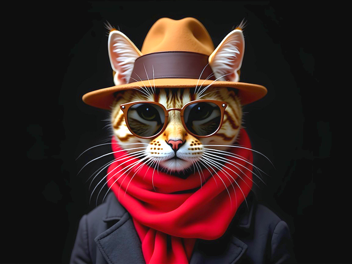Stylish Cat Character in Chic Attire and Accessories