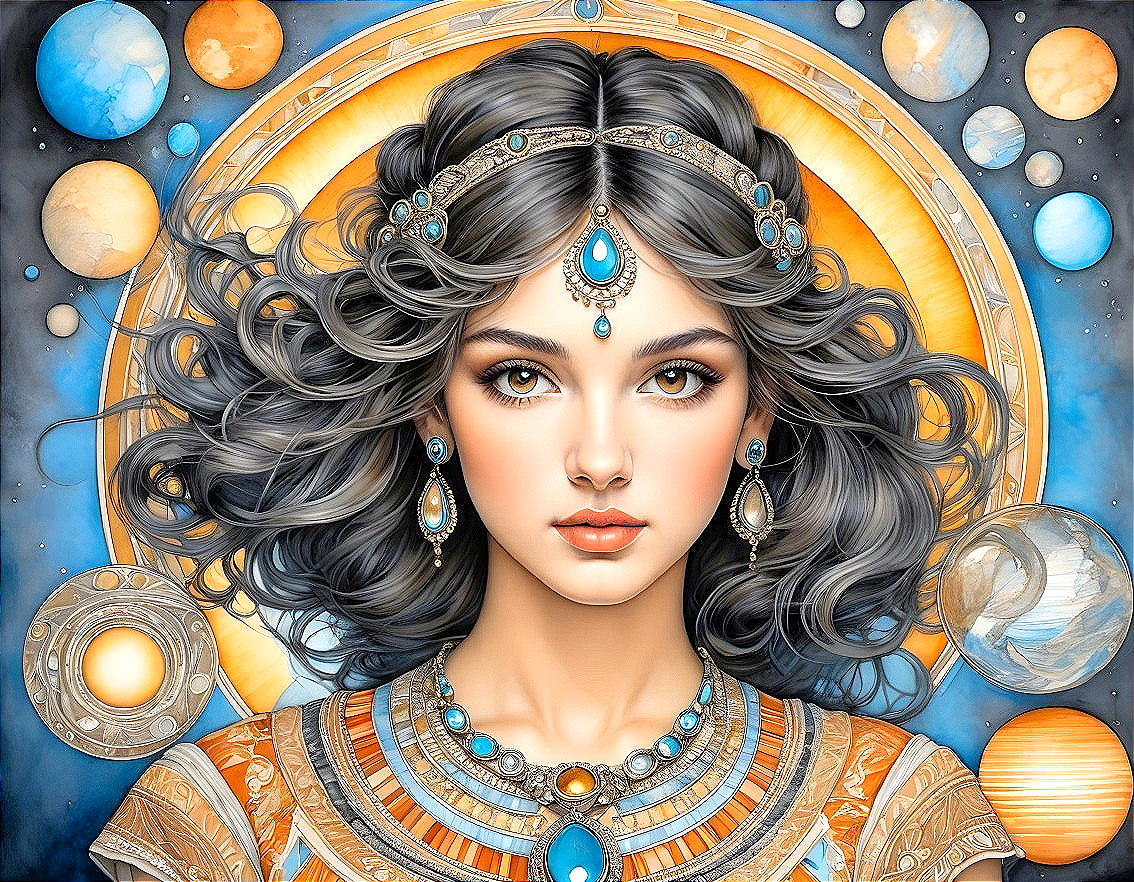 Celestial Portrait of a Young Woman with Gray Hair