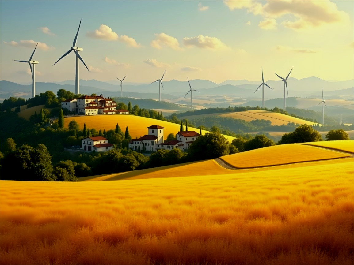 Picturesque Landscape of Hills and Wheat Fields