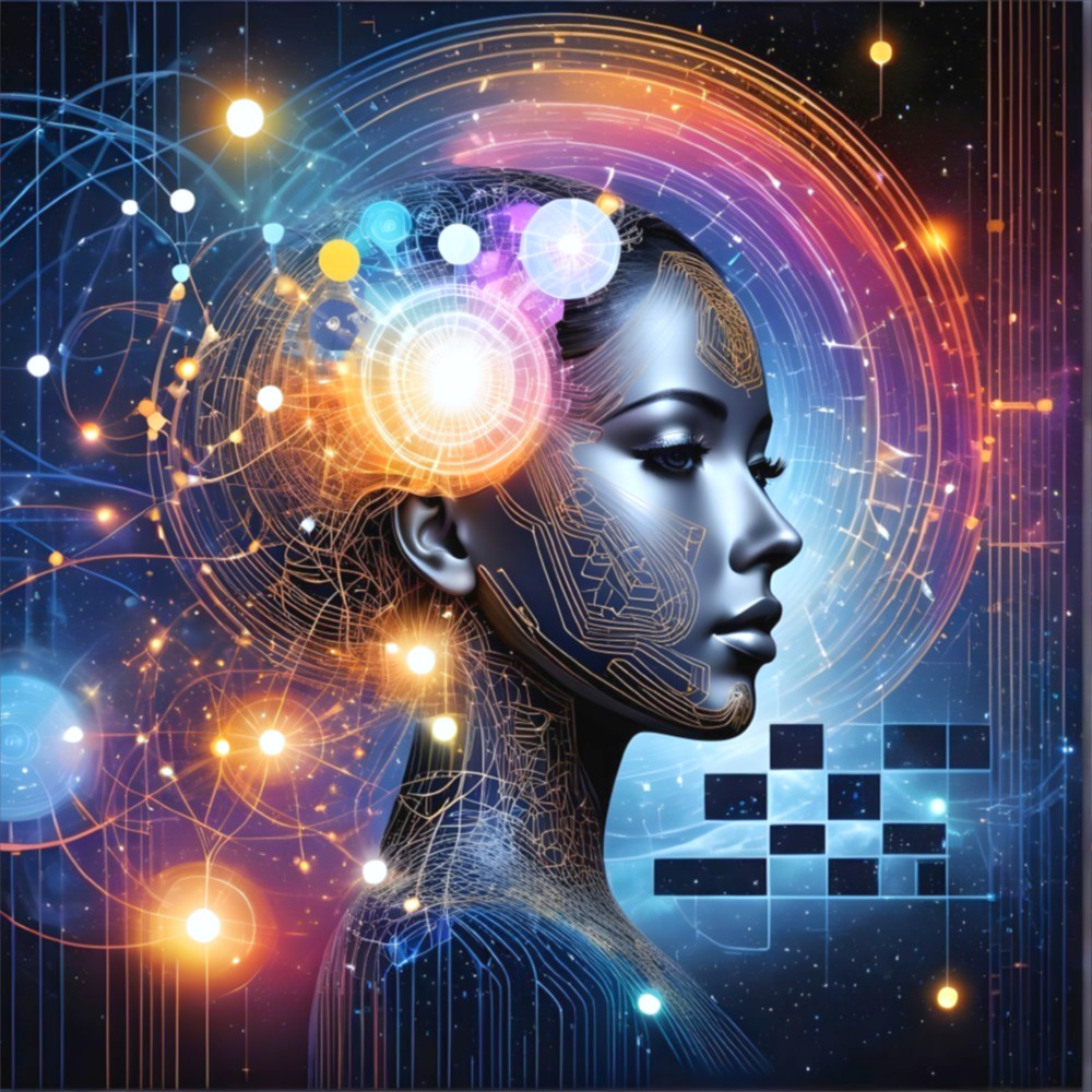 Futuristic Woman's Profile with Cosmic Backdrop