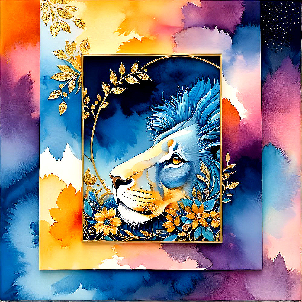 Vibrant Lion's Head Surrounded by Colorful Foliage