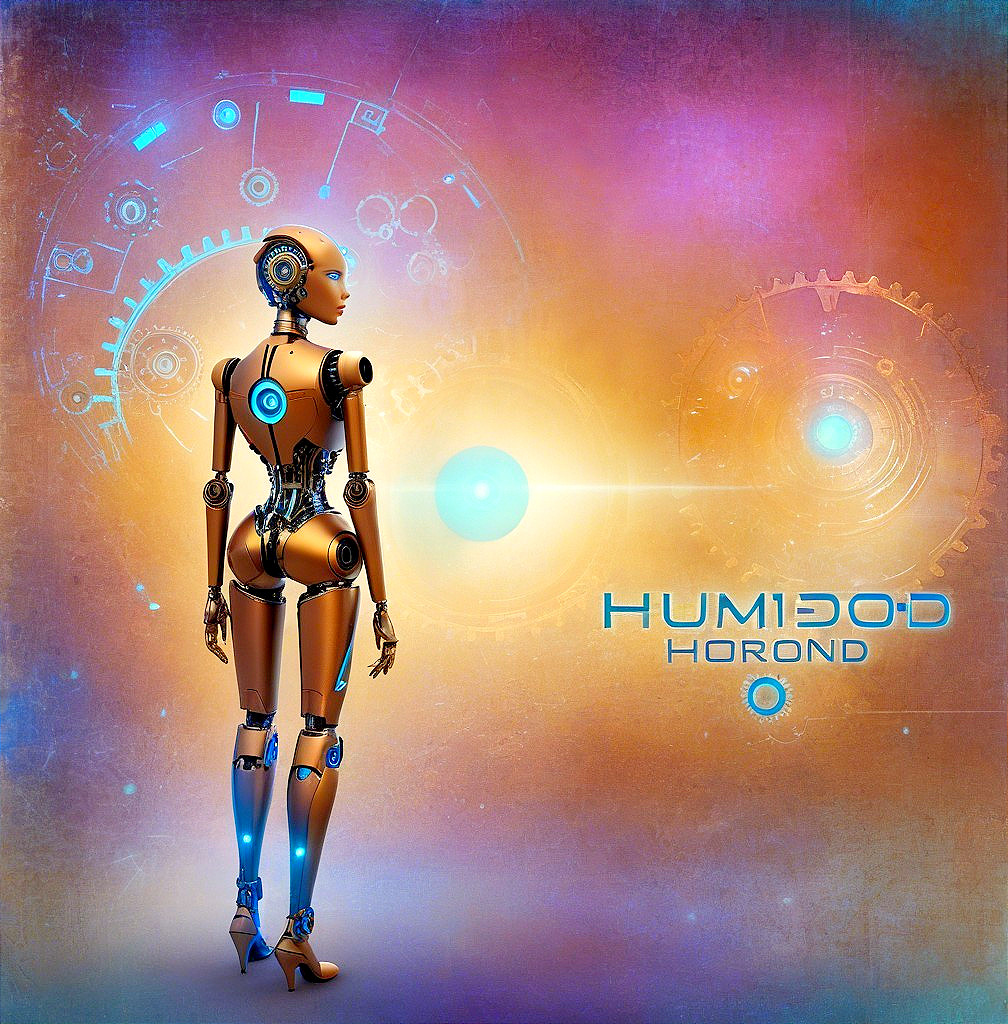 Humanoid Robot with Metallic Design and Glowing Circuits