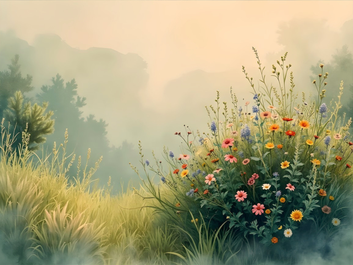 Lush Meadow with Colorful Wildflowers and Forest Background