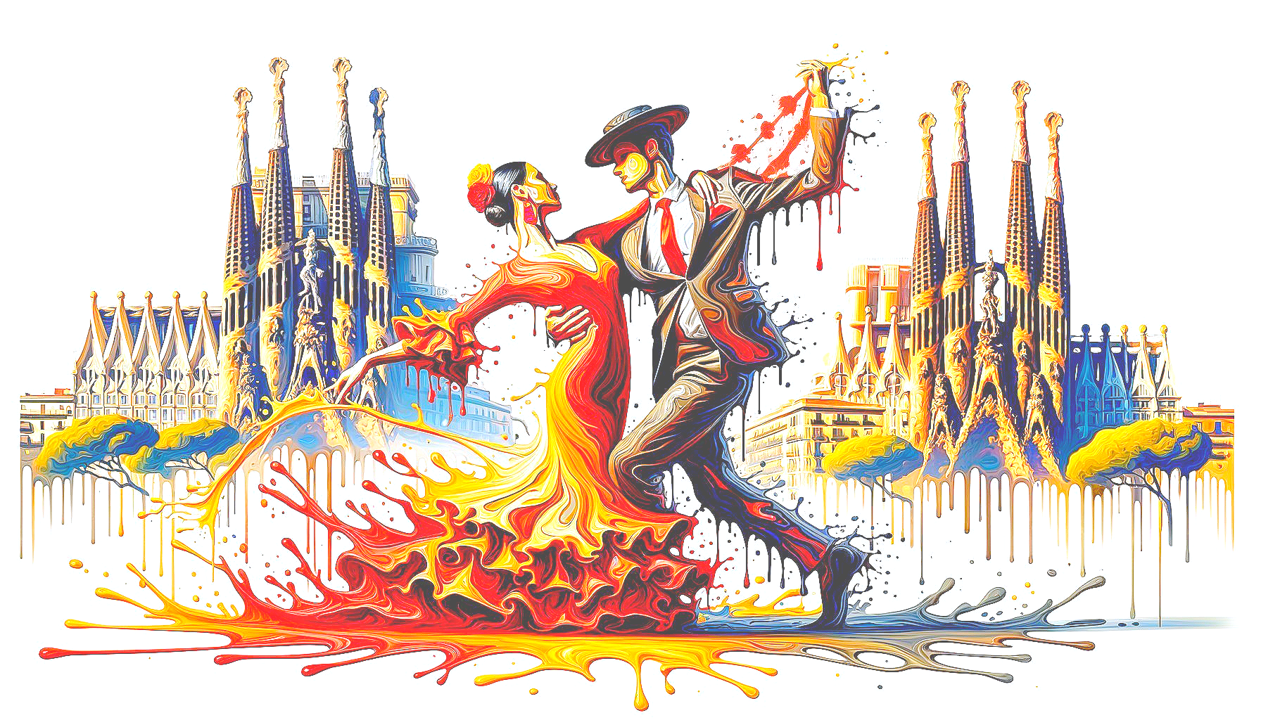 Couple Dancing Near Sagrada Família in Vibrant Colors