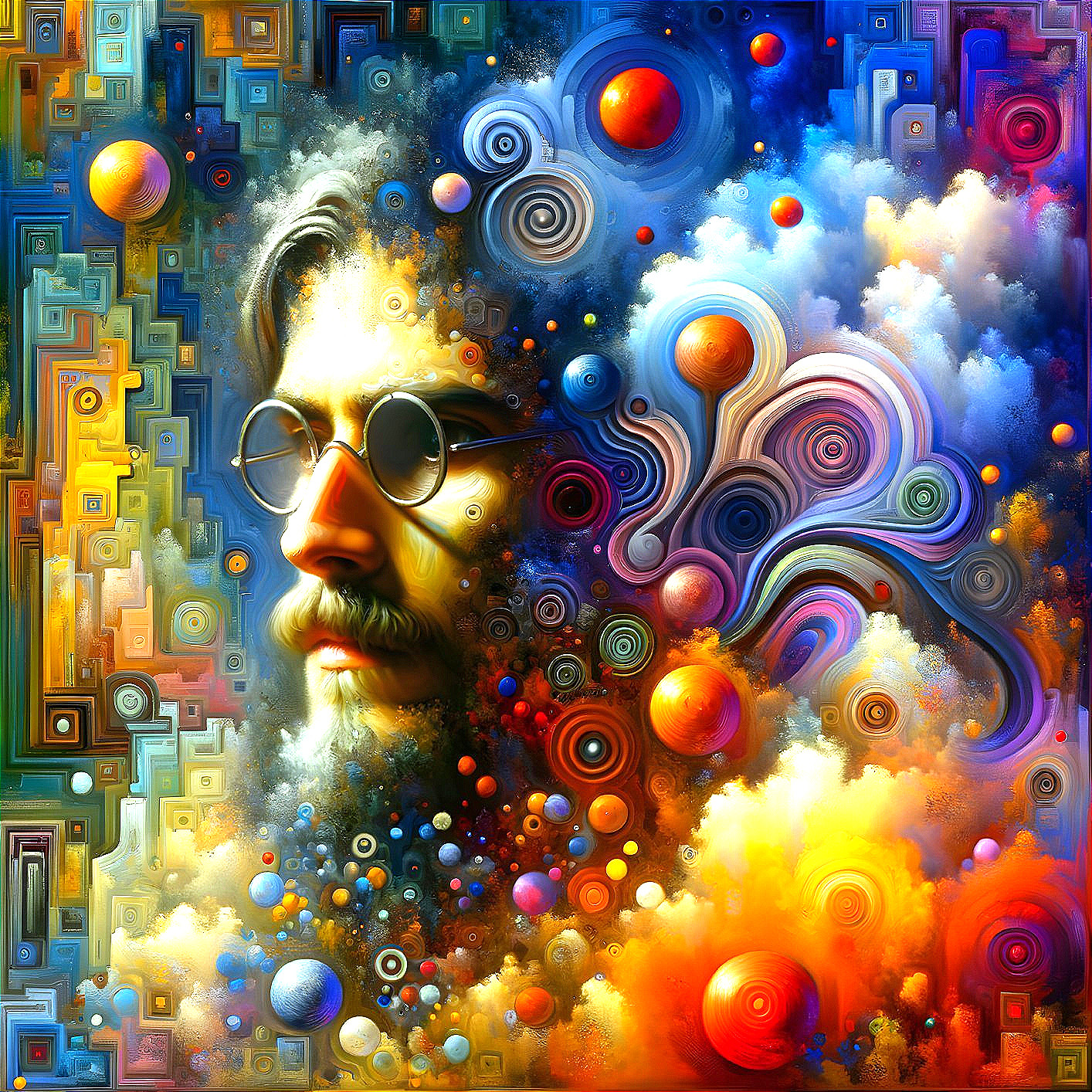 Surreal Artwork of a Man with Colorful Abstract Patterns