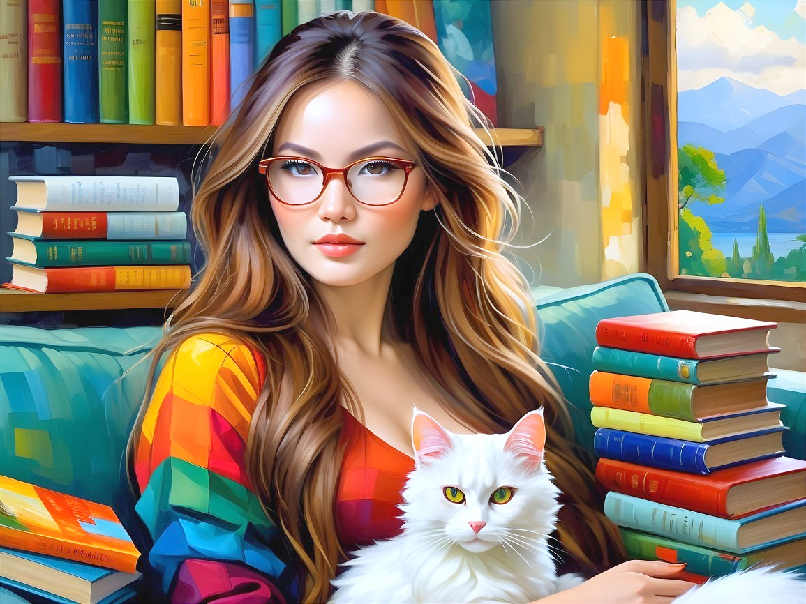 Cozy indoor scene with a woman and a cat