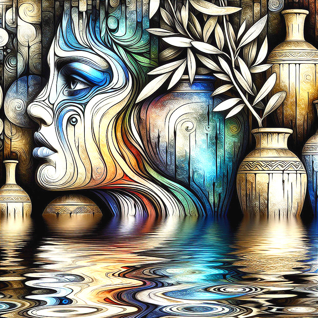 Abstract Colorful Woman's Profile with Botanical Elements