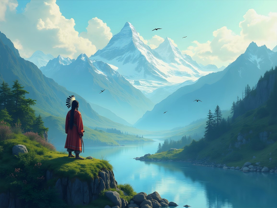 Majestic Mountain Landscape with Tranquil River Scene