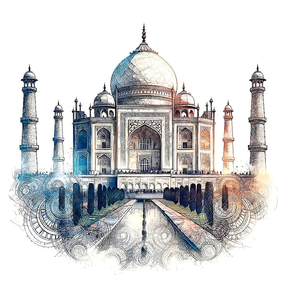 Artistic Depiction of the Taj Mahal with Patterns