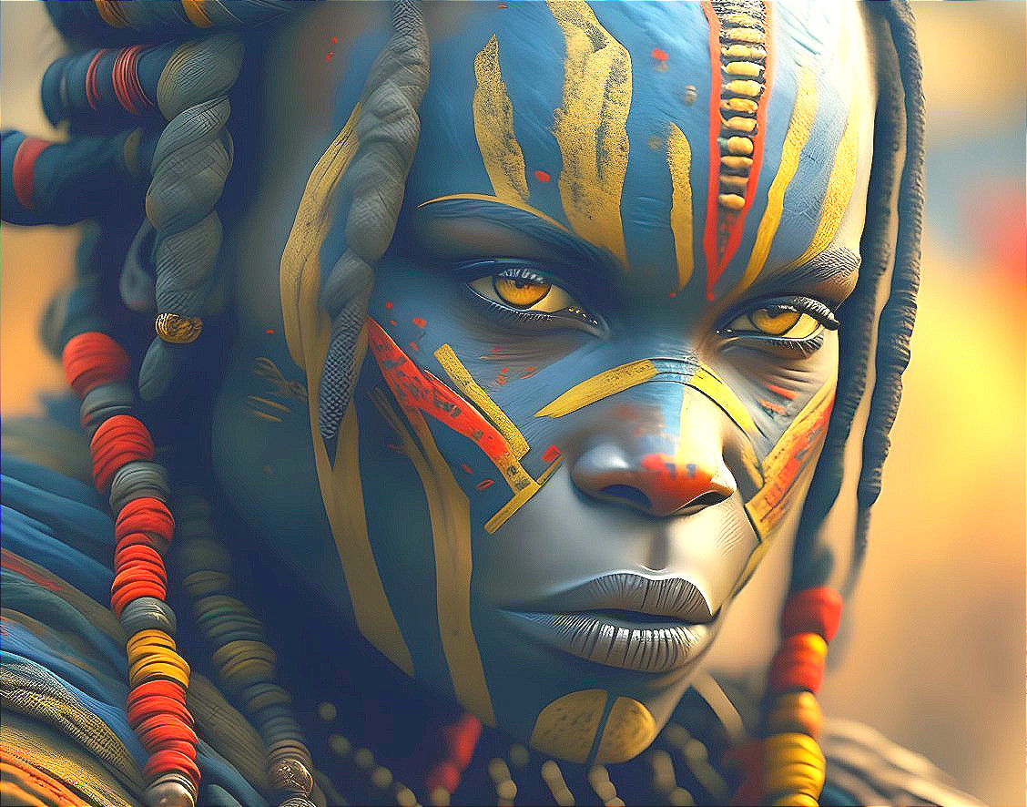 Individual with Intricate Facial Paint and Accessories