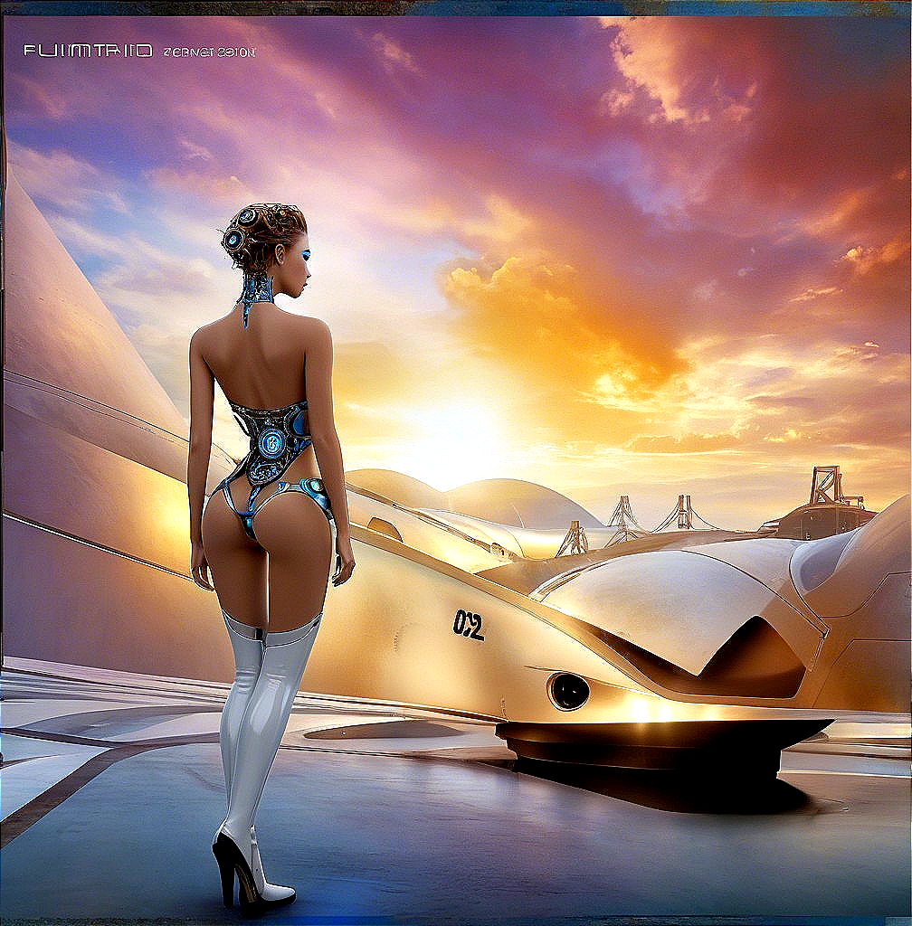 Futuristic humanoid figure with cybernetic enhancements