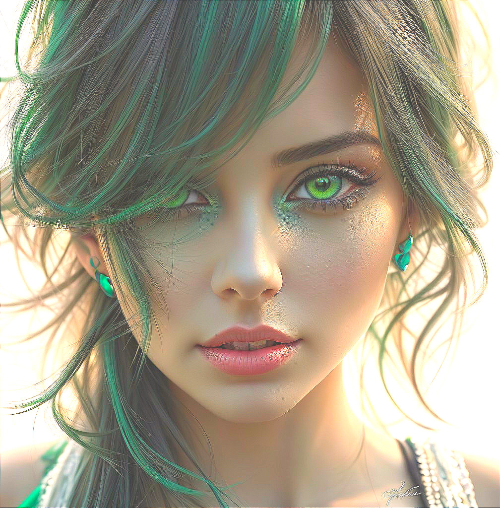 Close-up Portrait of a Young Woman with Green Eyes