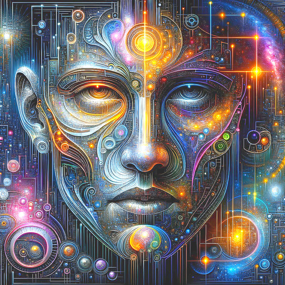 Futuristic Face with Patterns and Glowing Circuits
