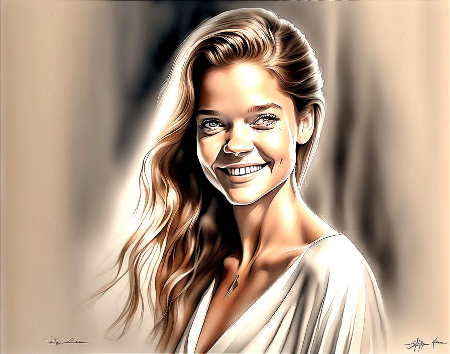 Portrait of a Smiling Woman with Wavy Hair and Warmth