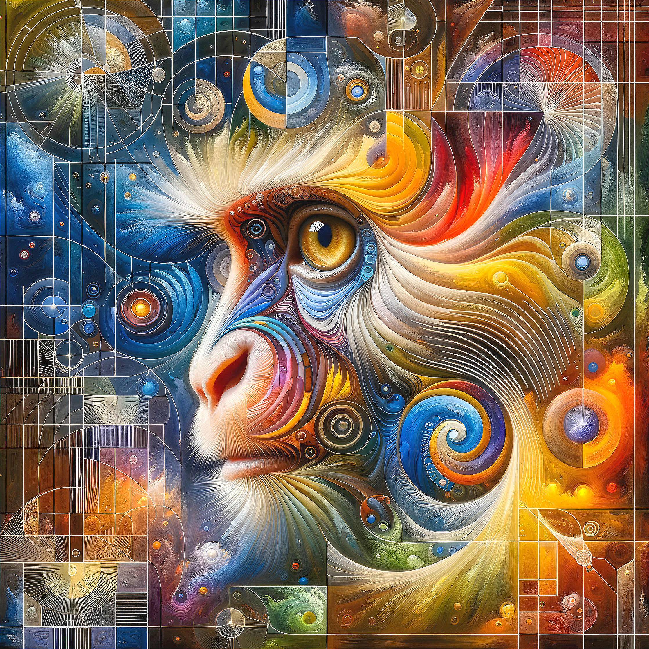 Abstract Monkey Face with Colorful Geometric Patterns