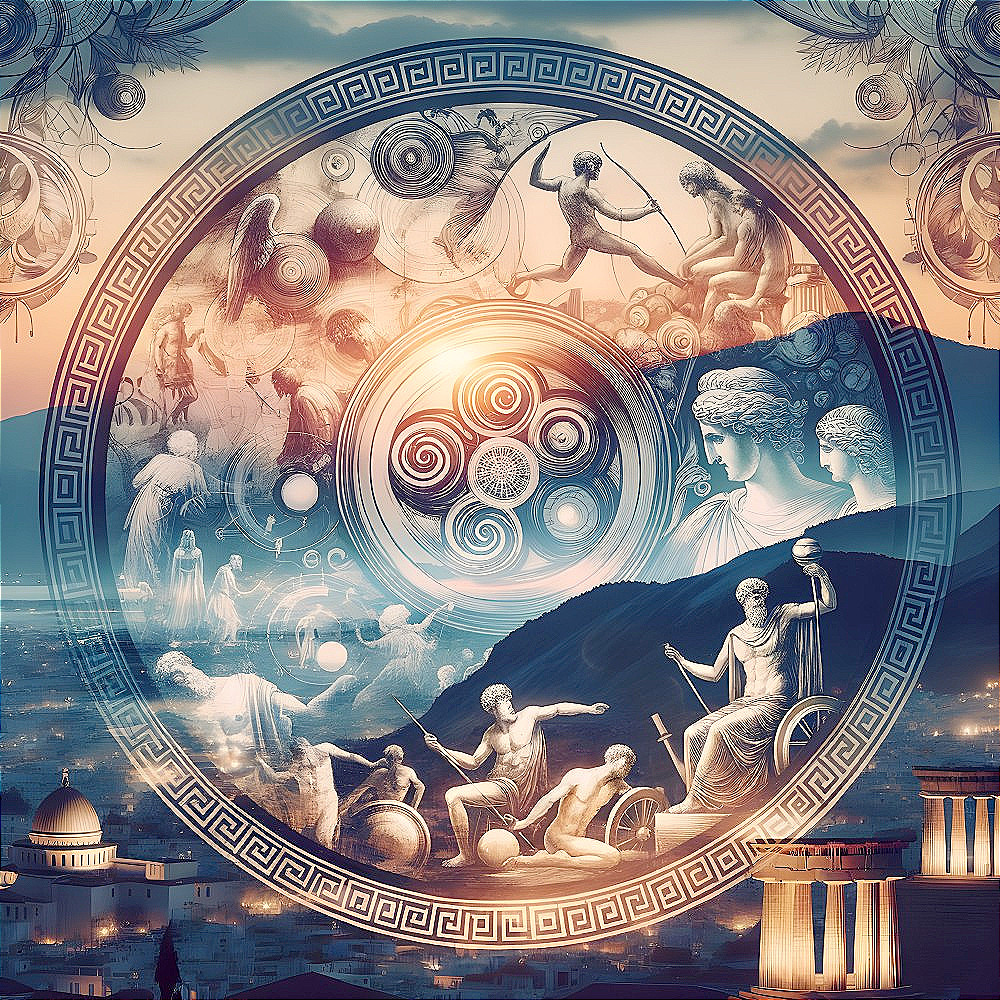 Circular Composition of Greek Motifs and Ethereal Landscapes