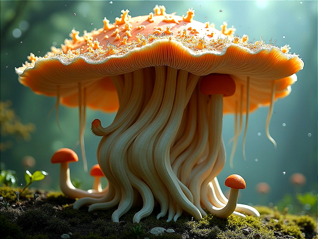 Oversized Orange Mushroom in a Serene Forest Setting