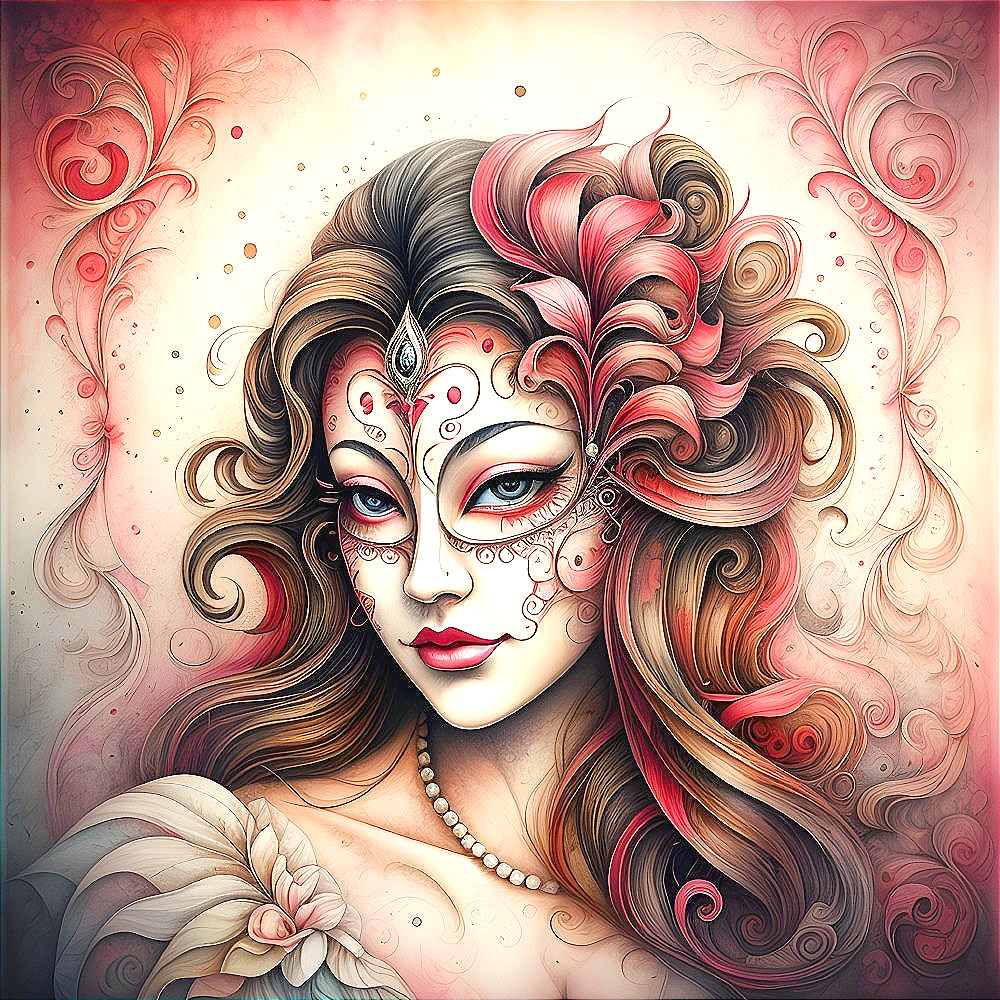 Intricate Illustration of a Serene Woman with Adornments