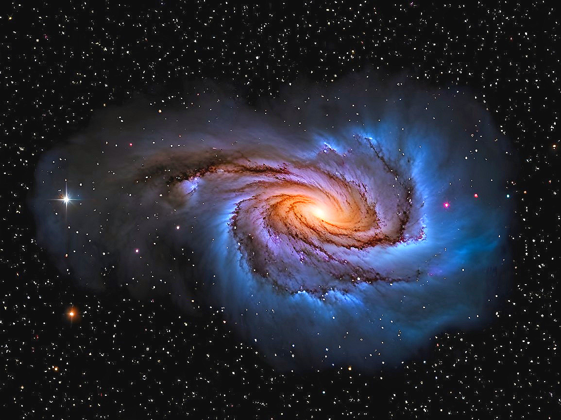 Vibrant Spiral Galaxy with Blue and Orange Hues