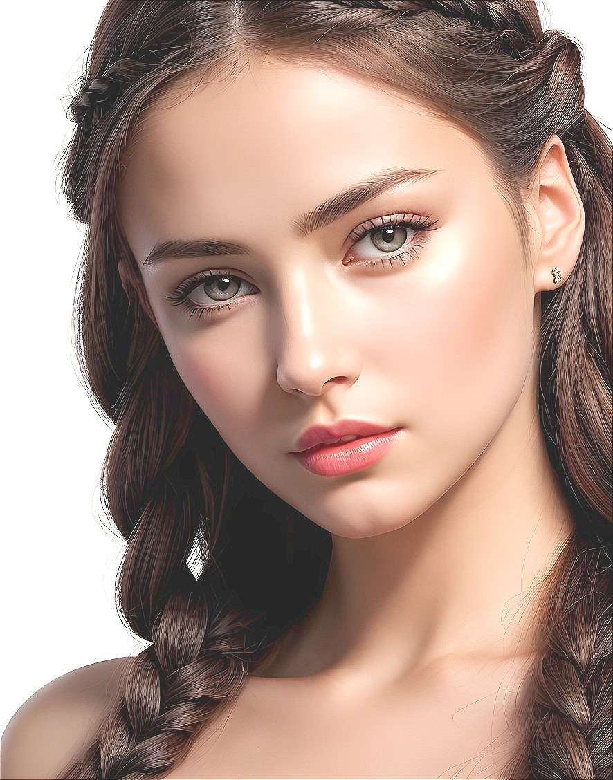 Portrait of a Young Woman with Braided Hair and Features