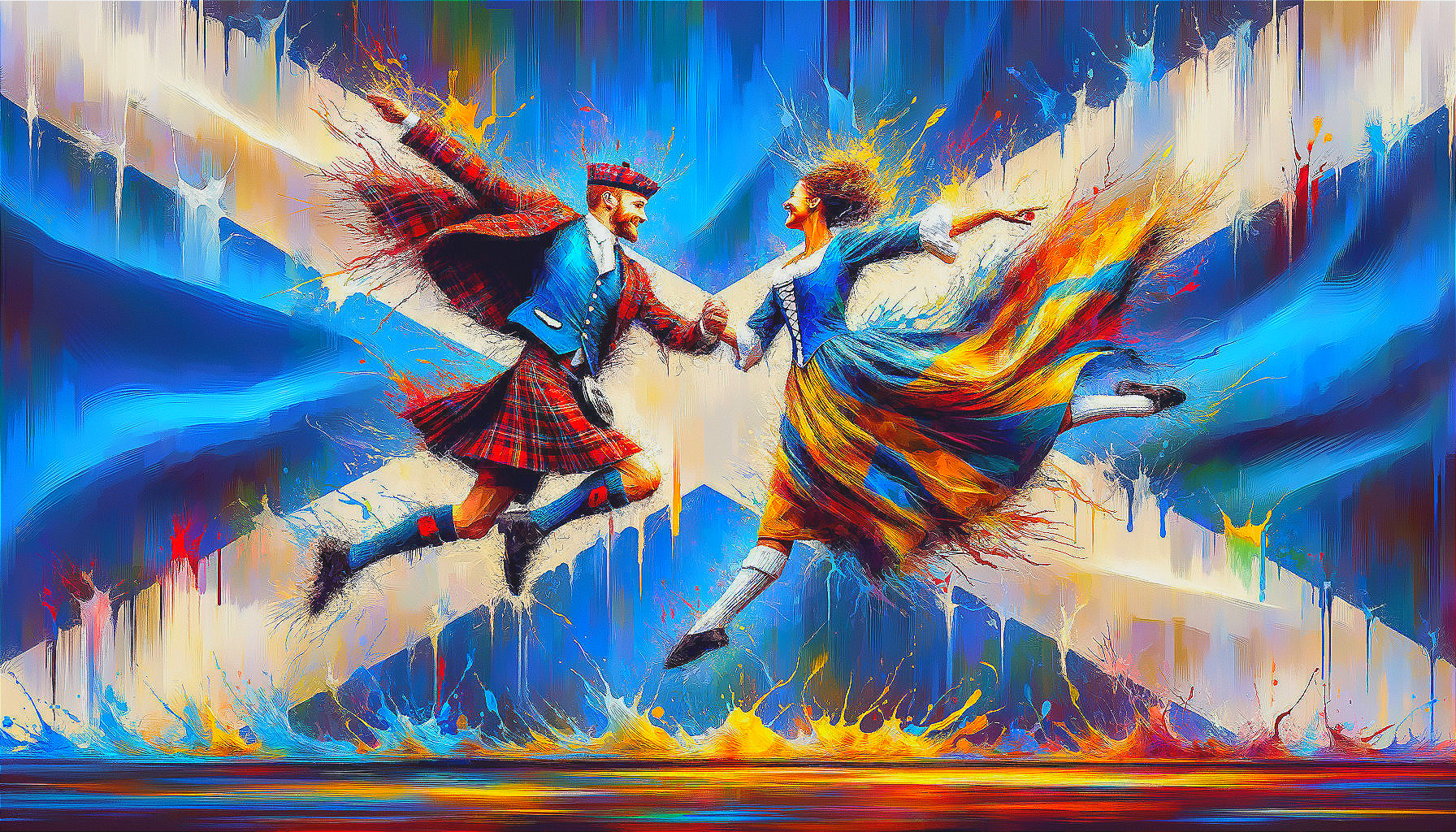 Traditional Scottish Dancers in Vibrant Attire
