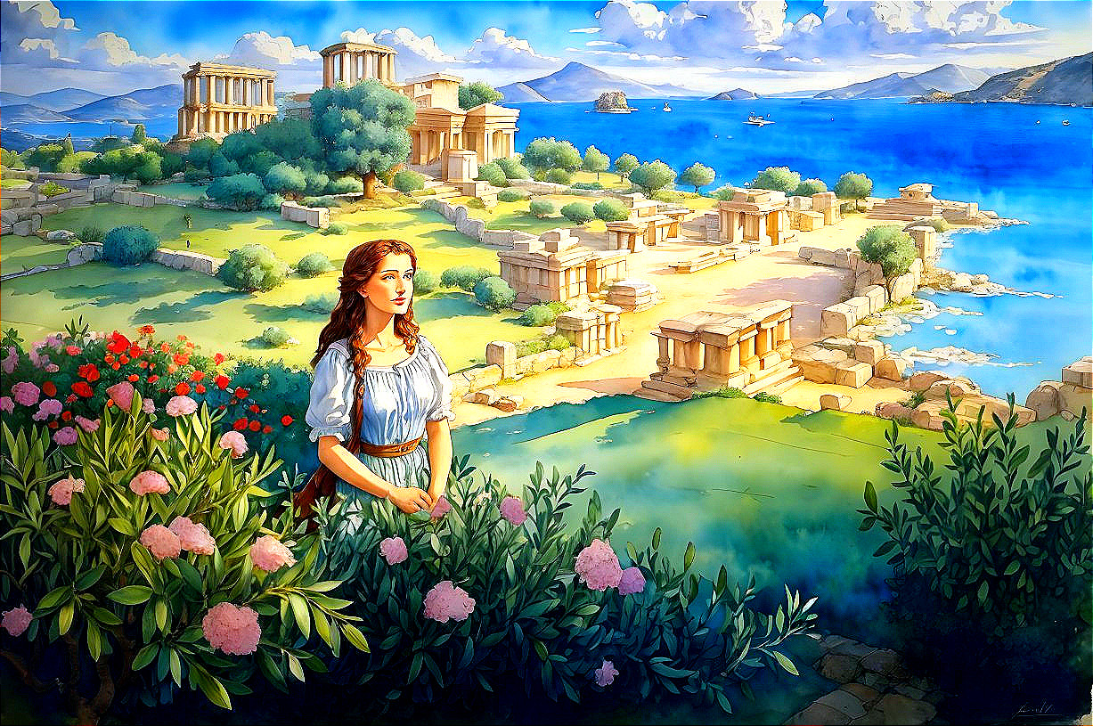Serene Landscape with Woman and Classical Ruins