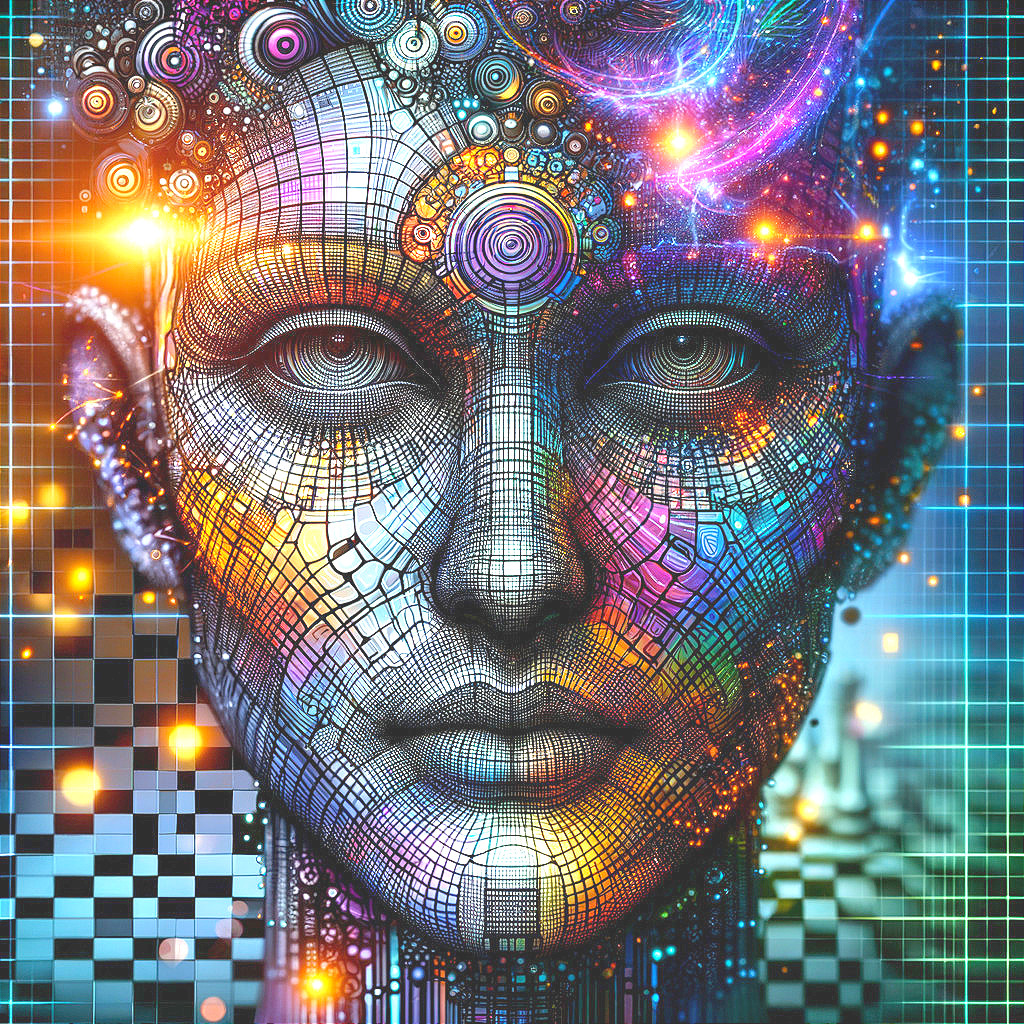 Surreal Human Face with Geometric Patterns and Colors