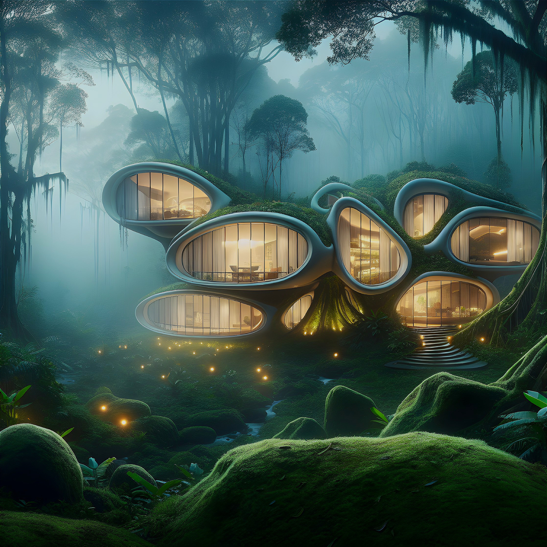 Futuristic Organic House in a Mystical Forest Setting