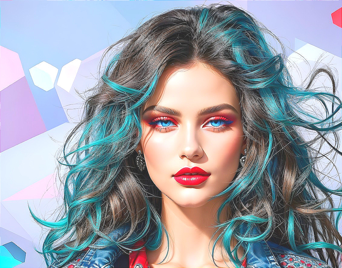 Digital Portrait of a Young Woman with Turquoise Highlights