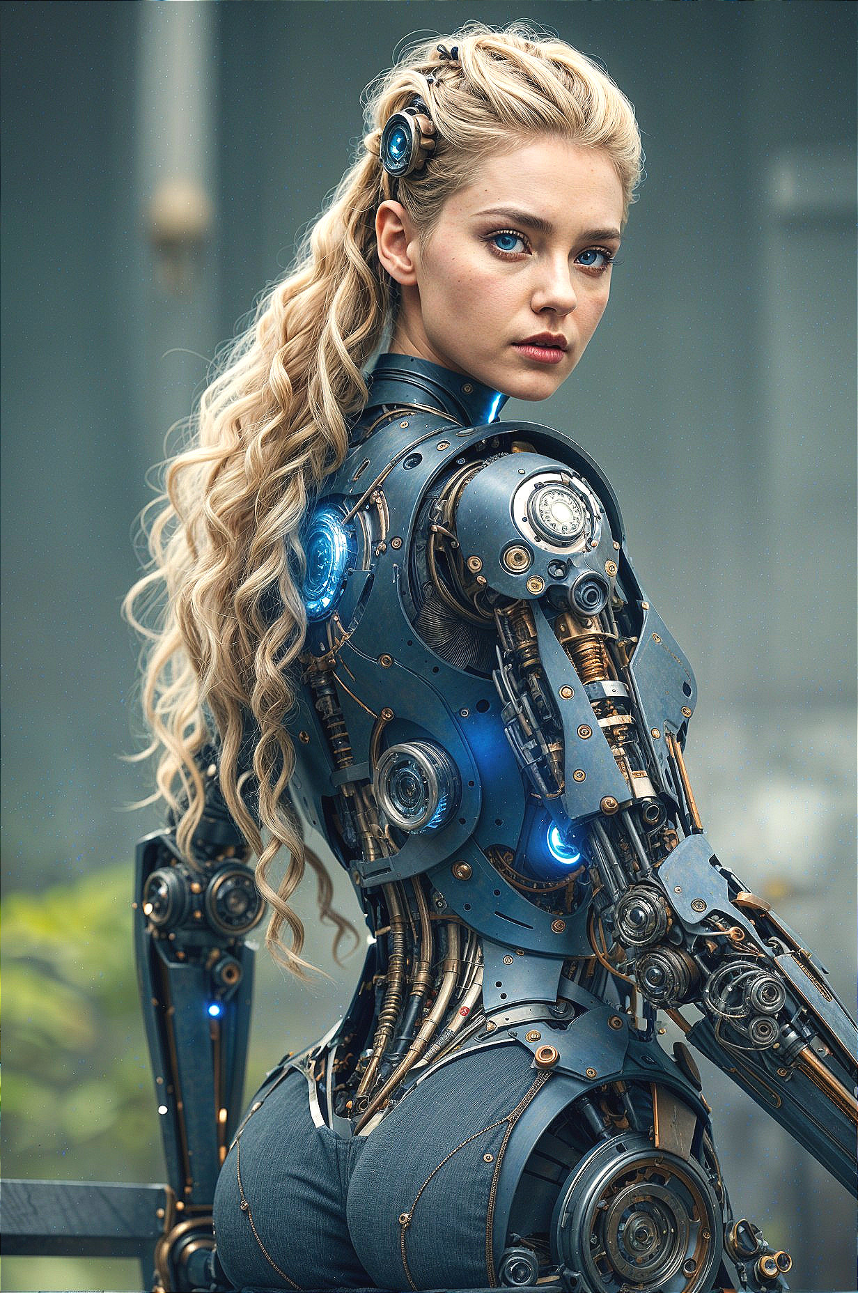 Futuristic Female Robot with Human-Like Features