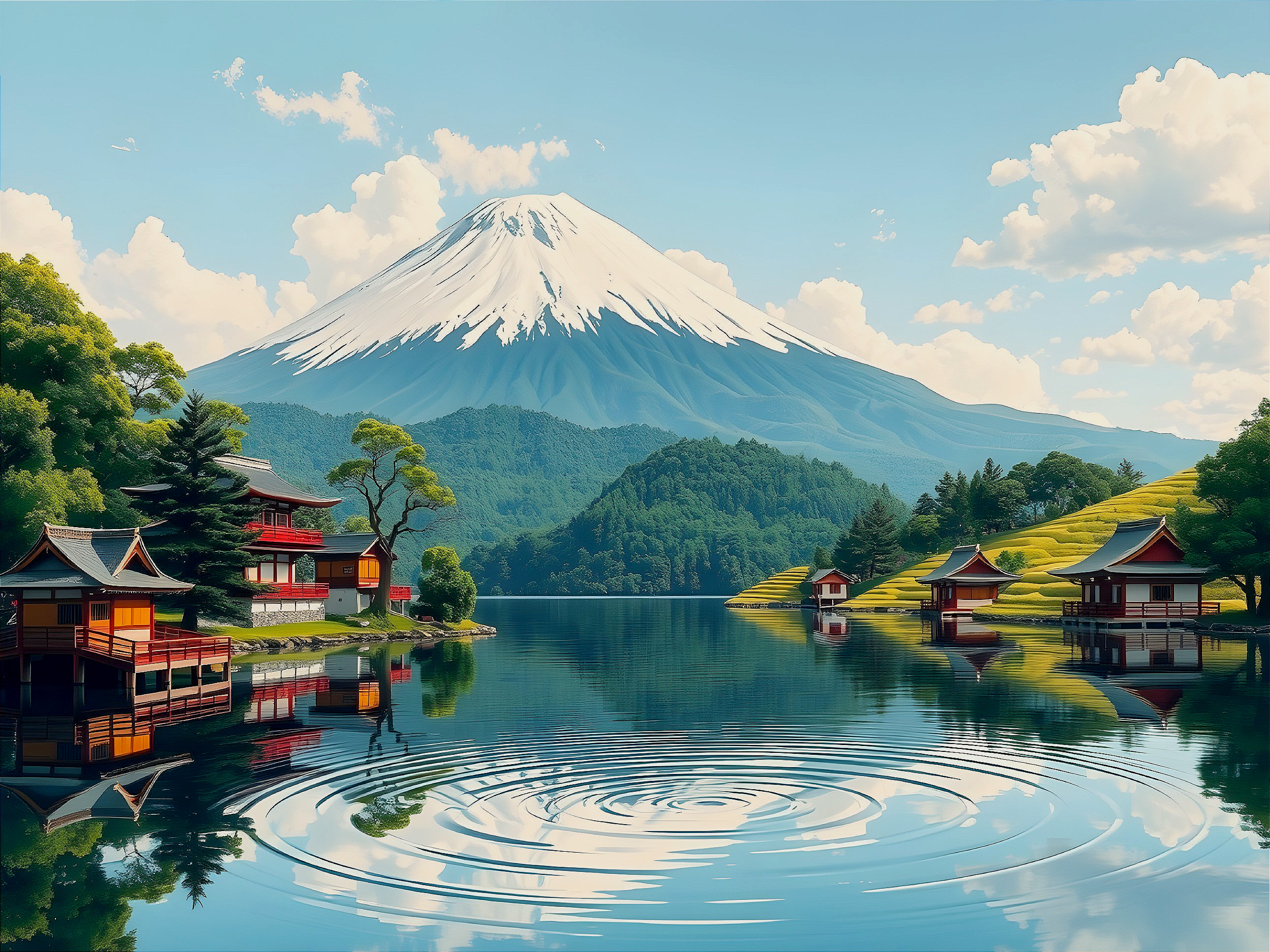 Tranquil Lake and Snow-Capped Mountain Landscape