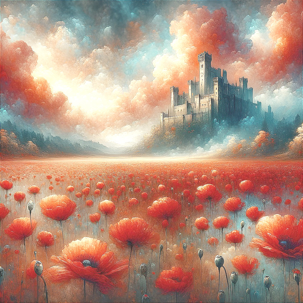 Vibrant Landscape with Poppies and Majestic Castle