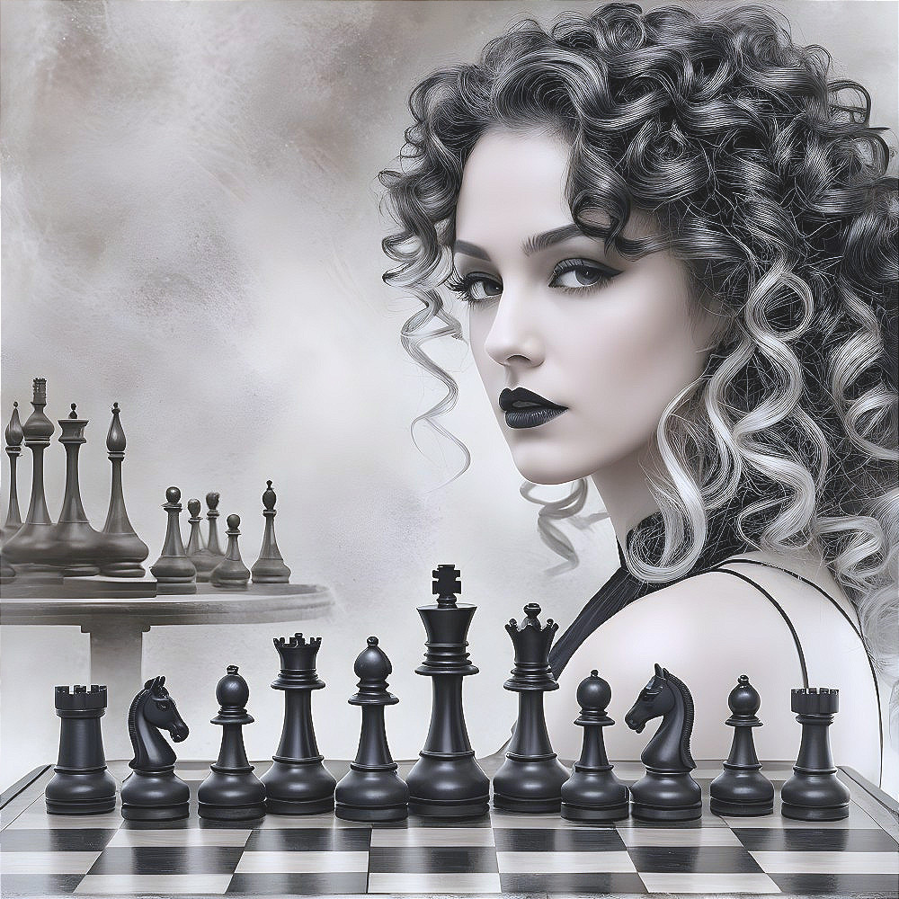 Monochromatic Portrait with Chessboard and Pieces