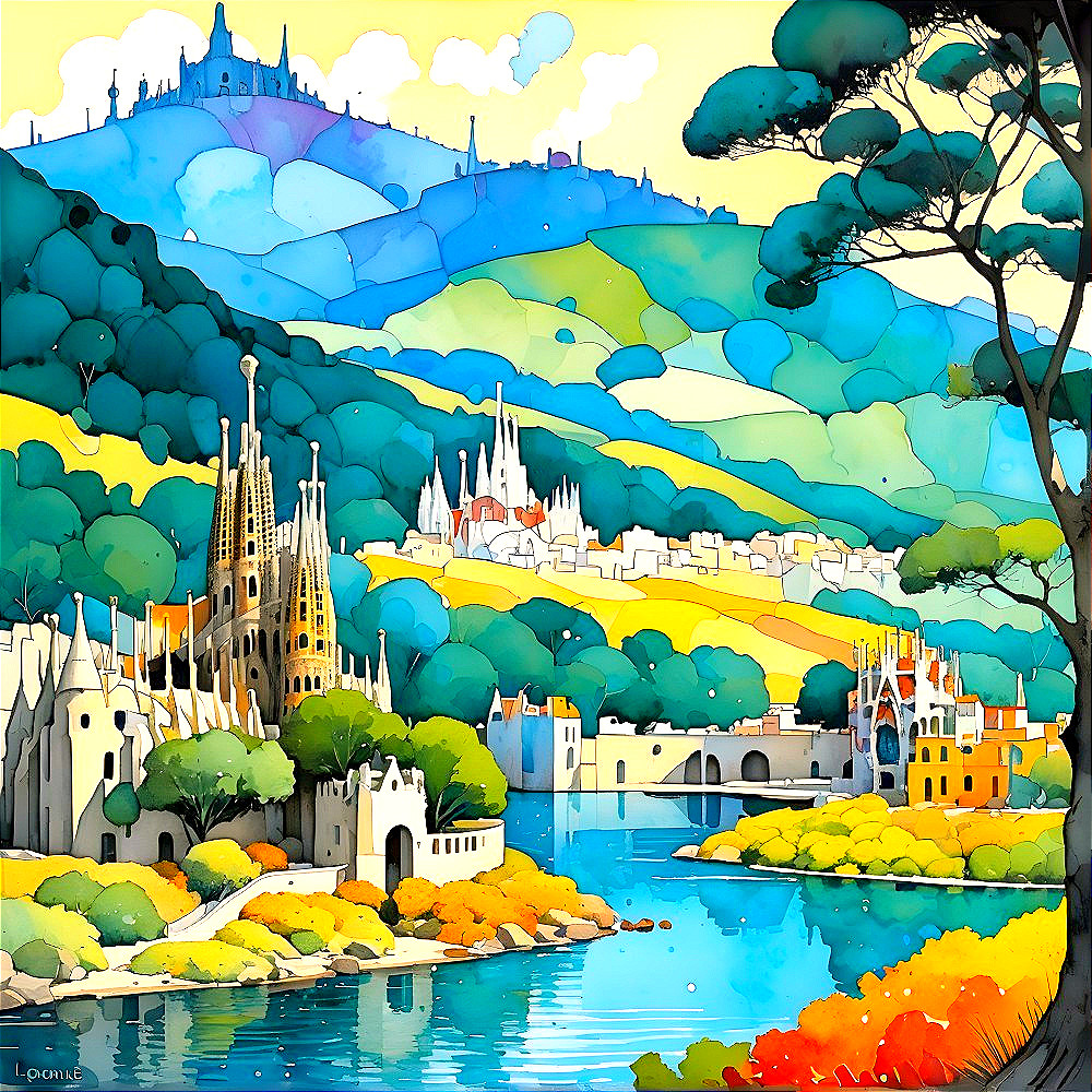 Vibrant Fantasy Landscape with Rolling Hills and Castles