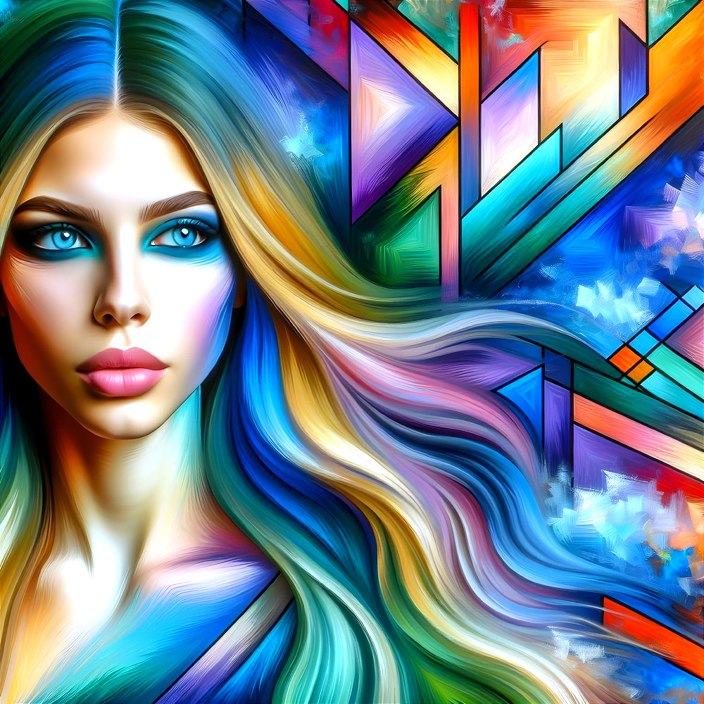 Stylized portrait of a young woman with blue eyes