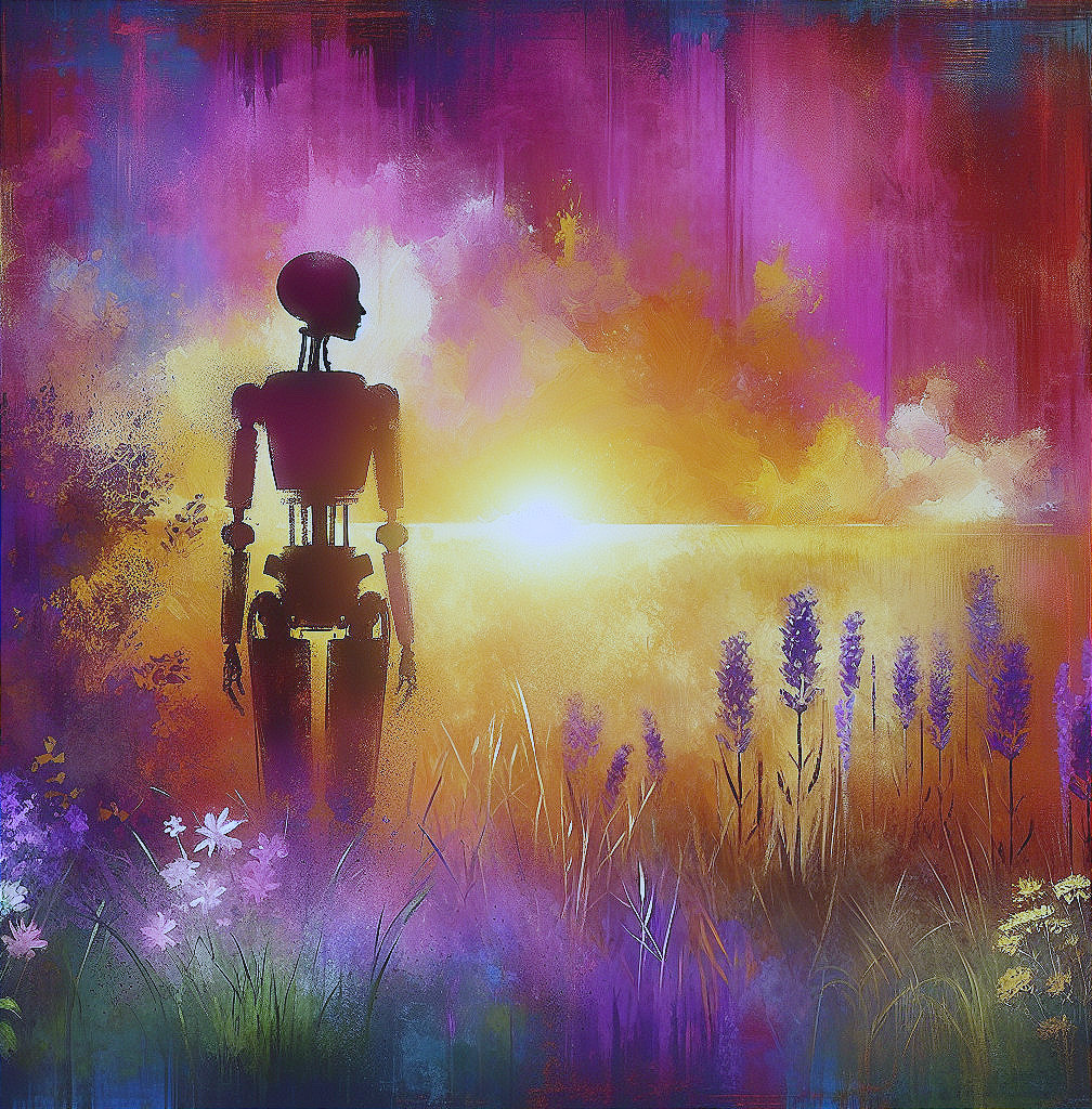 Humanoid Silhouette Against Vibrant Sunset Background