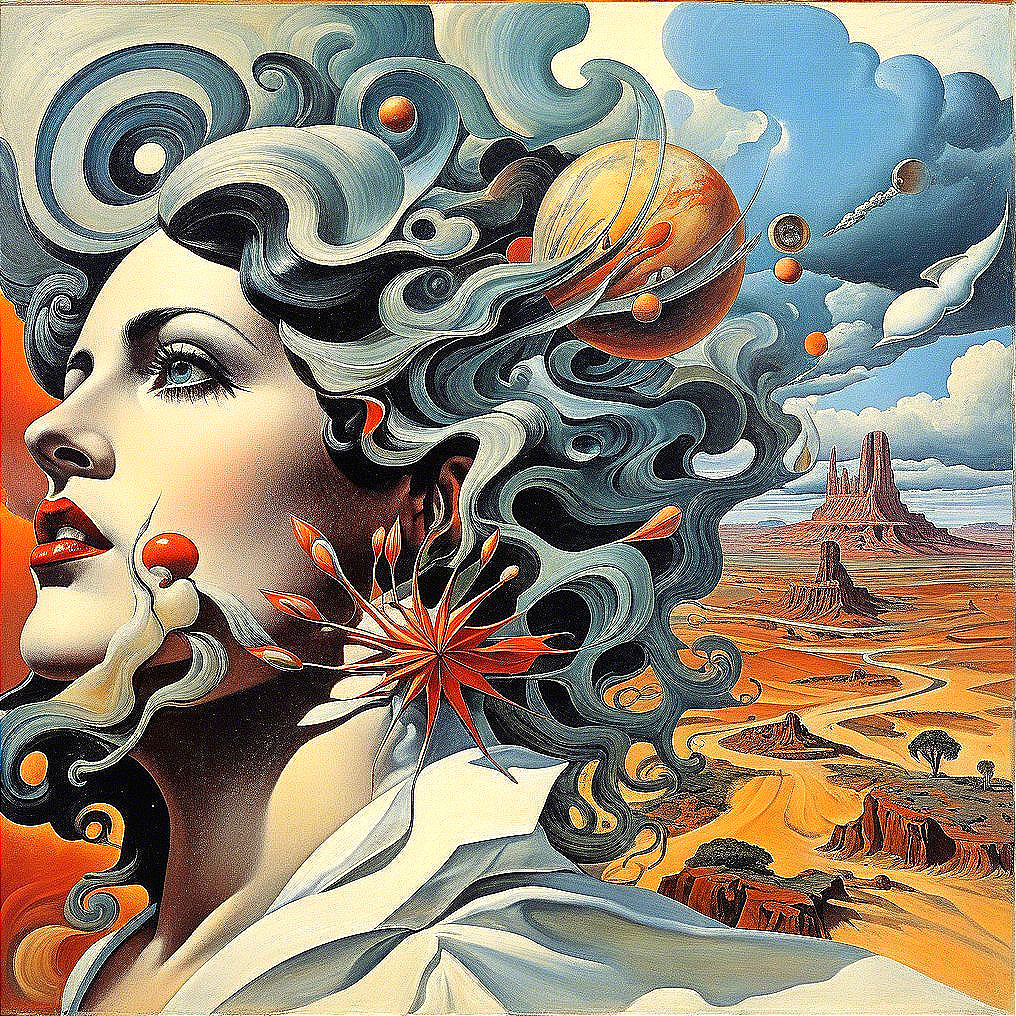 Surreal Portrait of Woman with Cosmic Elements